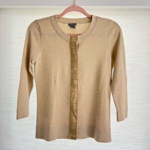 Ann Taylor Gold Shimmer Knit Cardigan Sweater